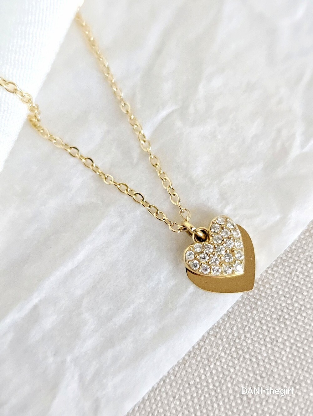 Dainty Layered Gold Pave Zircon Heart Necklace